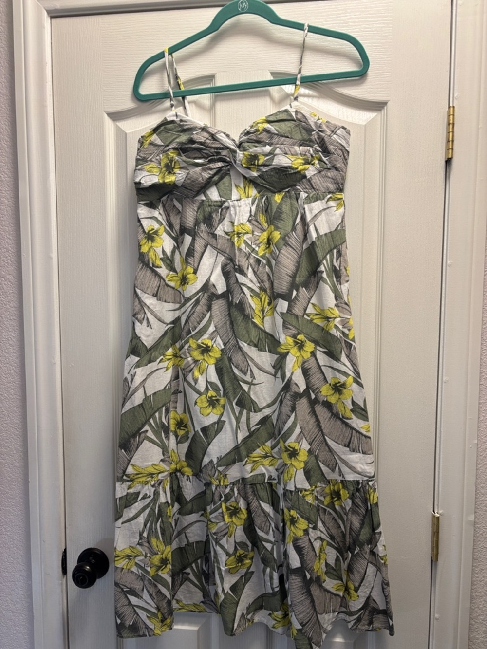 Floral Spaghetti-Strap Sundress in White, Green & Yellow